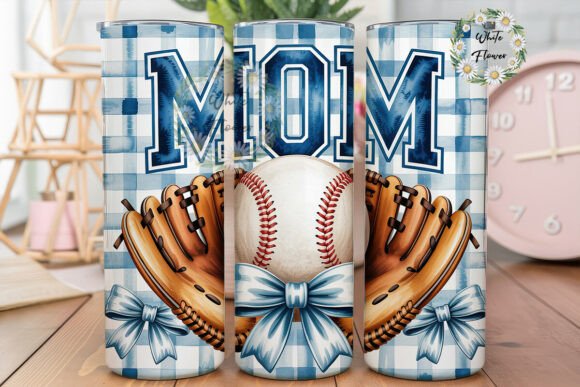 Baseball Mom Blue Gingham 20oz Tumbler